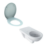 Wisząca miska WC Selnova Comfort lejowa, B35.5 cm, H34 cm, T70 cm, długa, łazienka bez barier Deska sedesowa WC antybakteryjna Selnova Comfort mocowanie od góry, zachodząca pokrywa, łazienka bez barier biała
